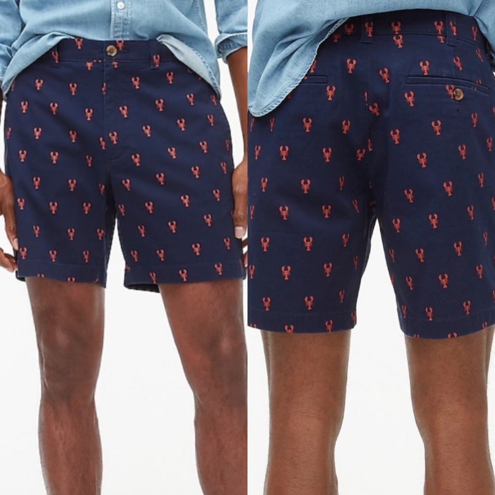 J Crew Mens Embroidered Lobster Chino Shorts 7" 38 Navy Preppy Coastal